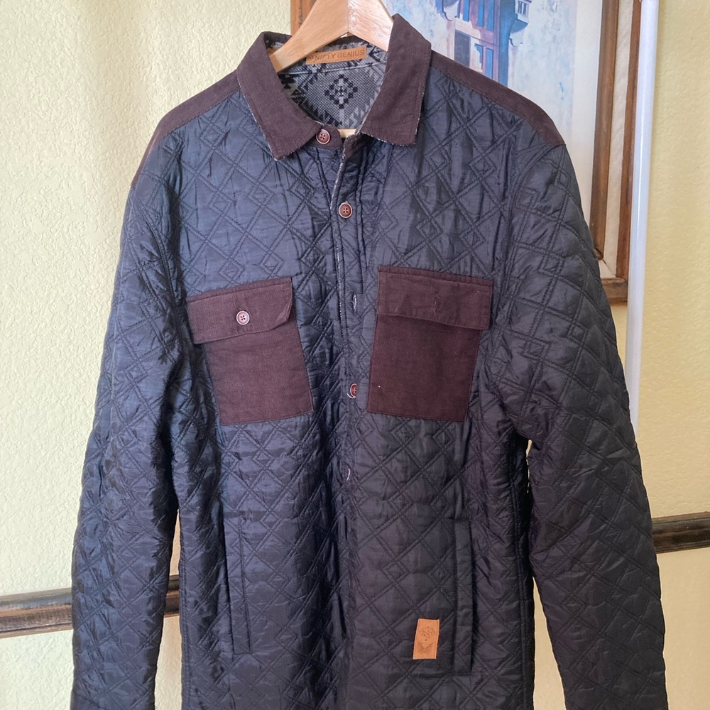 Men's Quilted Black Jacket with Brown Accents